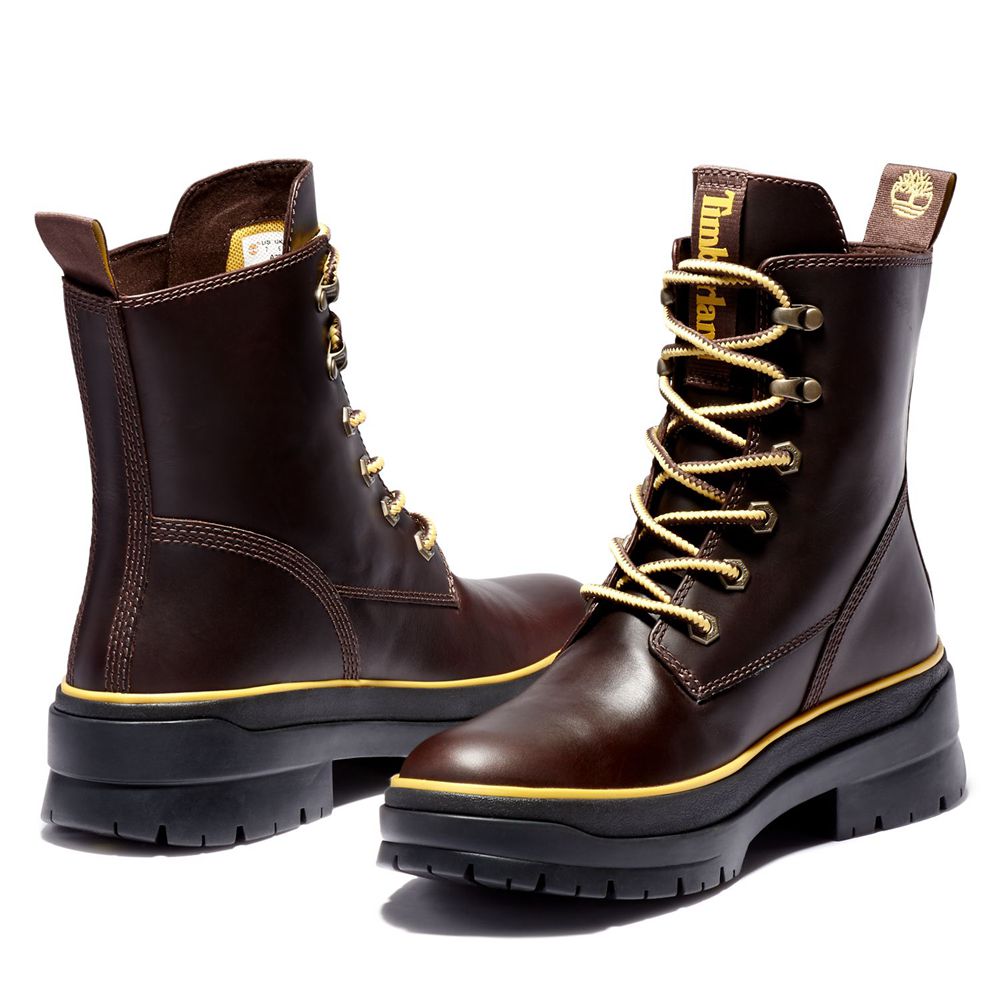 Botas Con Cordones Timberland Mujer Malynn Ek+ Waterproof Marrones Oscuro - Chile NOV-324051